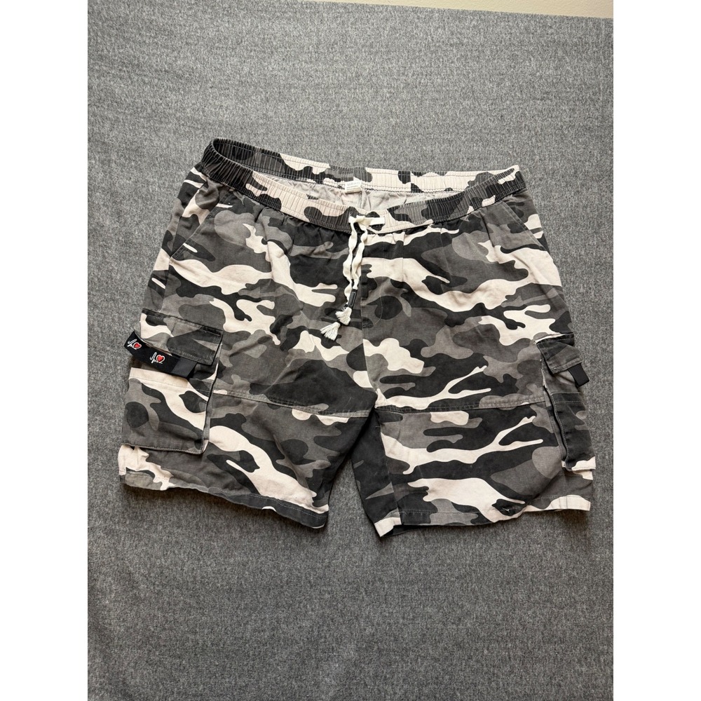 Mens Camo Cargo Shorts Grayscale Camouflage Elastic Waist Cotton 5XL Streetwear - Picture 1 of 7